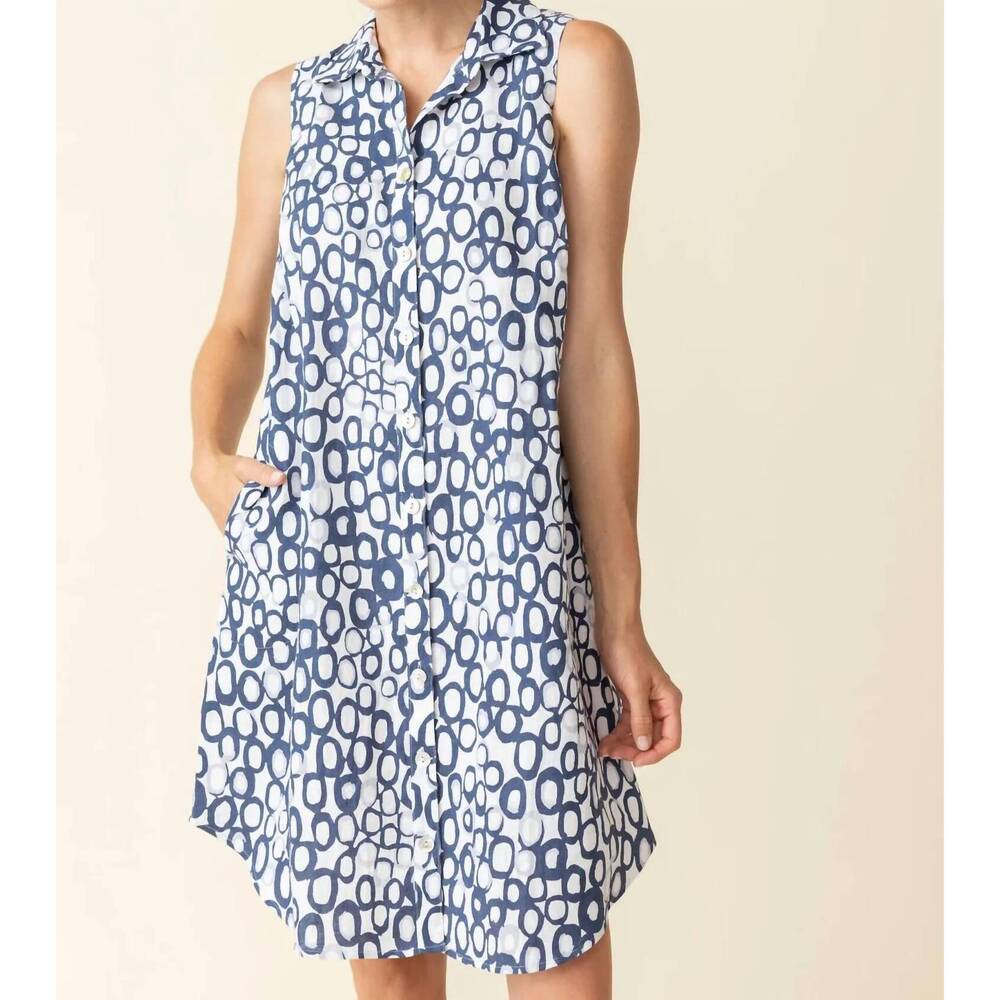 NEW HABITAT circle shirt dress in white/blue